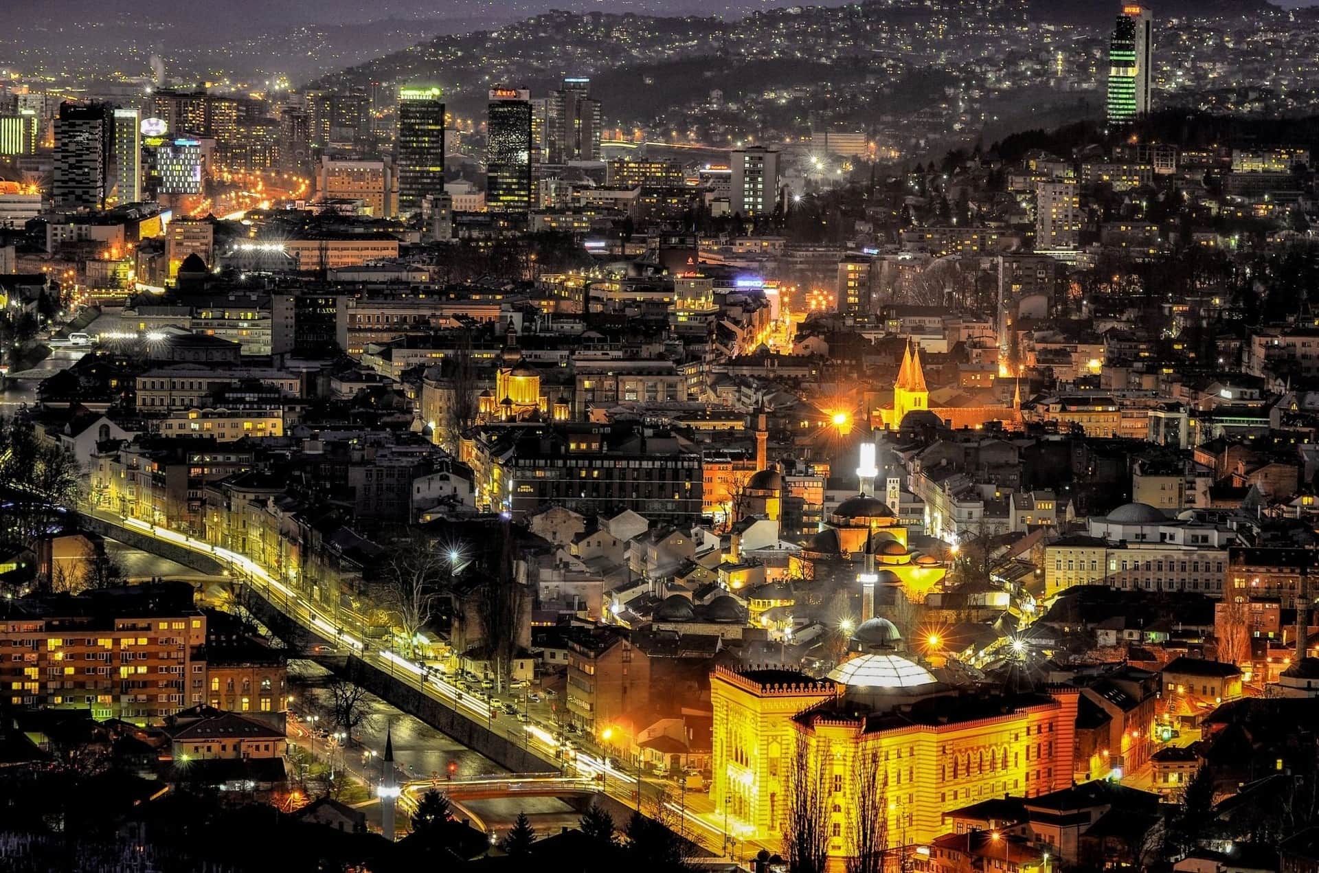Panoramic view of Sarajevo cityscape with mountains